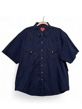 VTG 90s Ely Plains Pearl Snap Shirt Men XL Blue Colorful Striped Western Retro